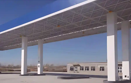 兰州钢结构加油站罩棚_螺栓球网架_挑檐_形象柱!