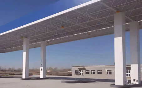 兰州钢结构加油站罩棚_螺栓球网架_挑檐_形象柱!